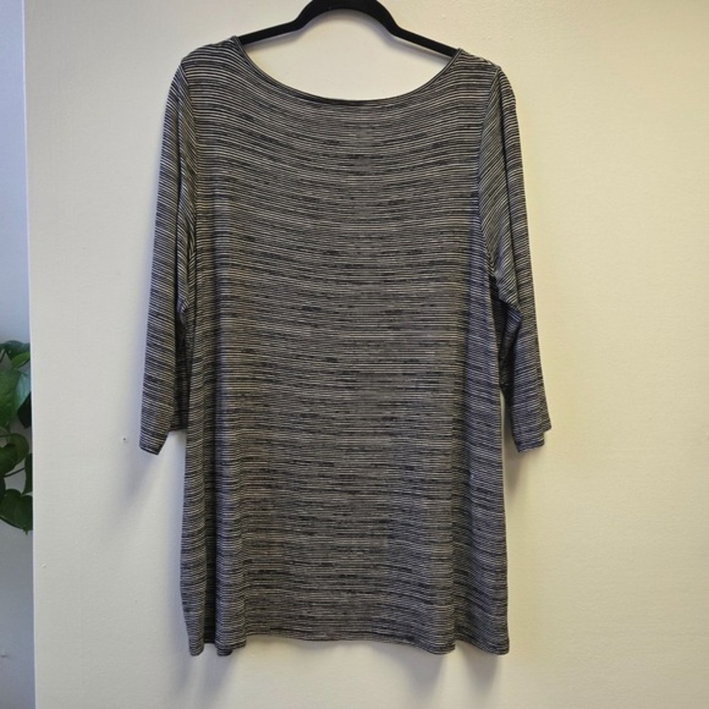 J.‎ Jill Wearever Tunic Womens Large Black White Striped 3/4 Sleeve Knit Top - Picture 2 of 8